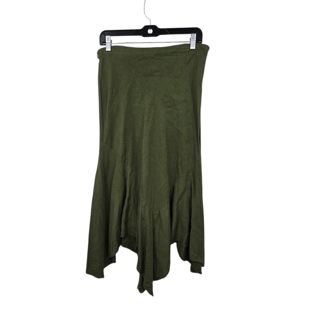 Larry Levine Y2K Linen Blend Asymmetrical Skirt Women's 10 Green Granola Forest
